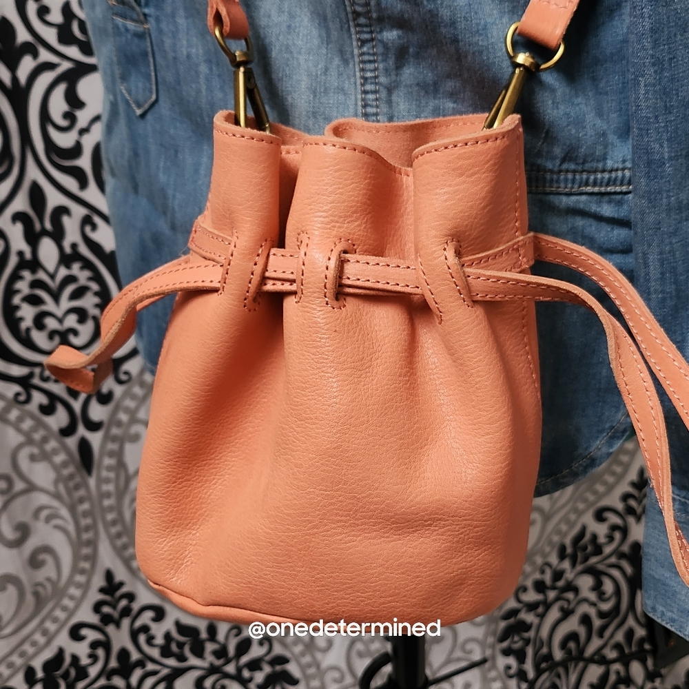 Pink Leather Drawstring Crossbody - Picture 7 of 17